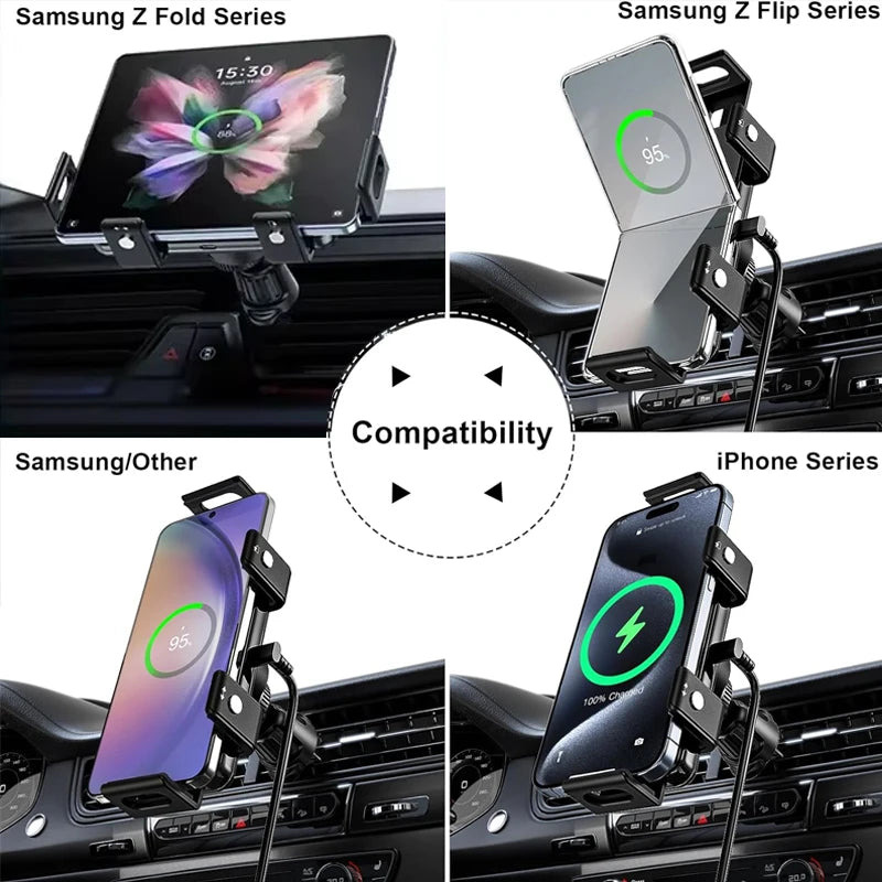 Dual Coil Fold Screen Car Wireless Charger For Android / IPhone