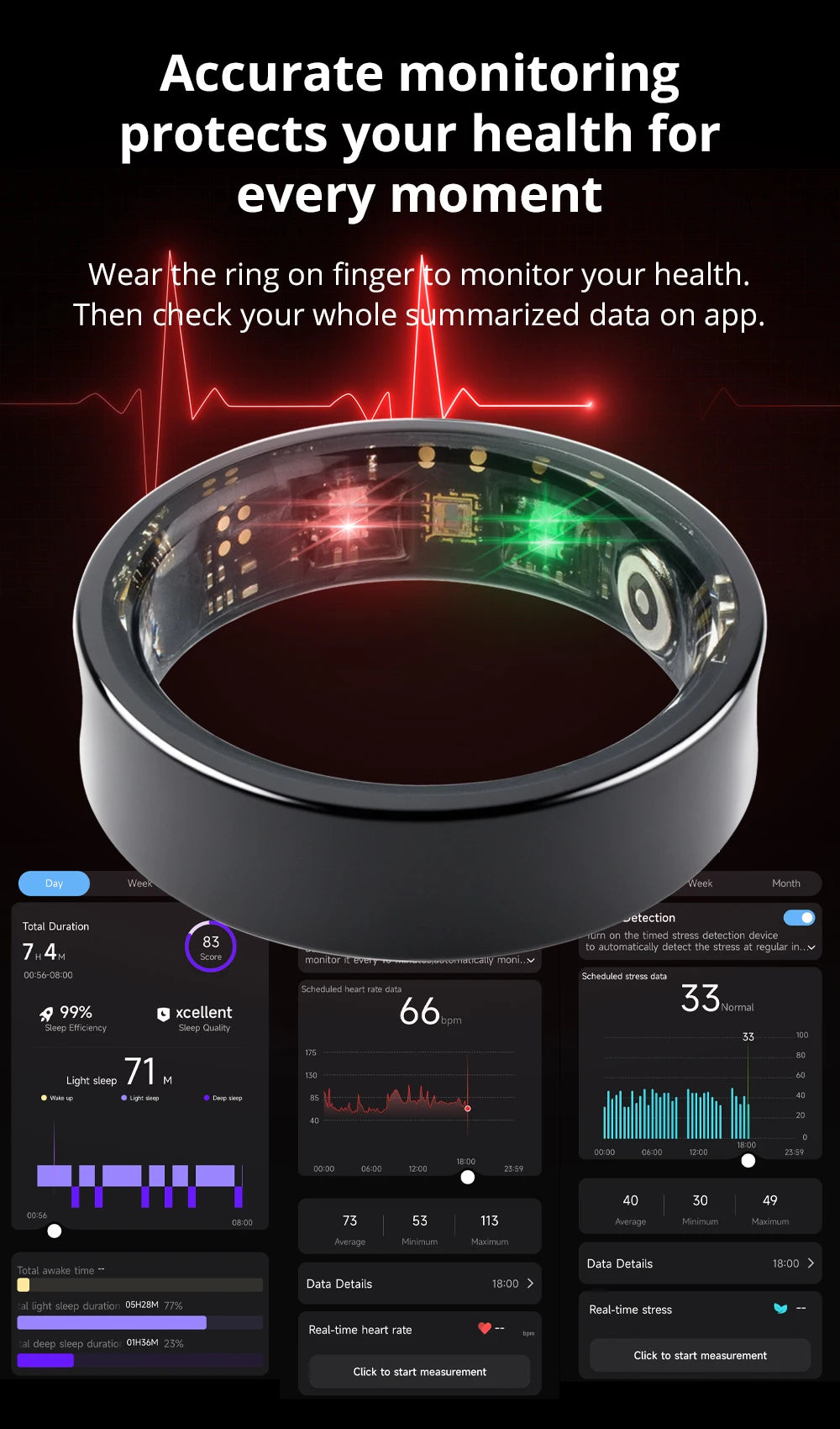 Smart Ring for Men & Women – Body Temperature, Sleep & Health Monitor | Compatible with iOS & Android